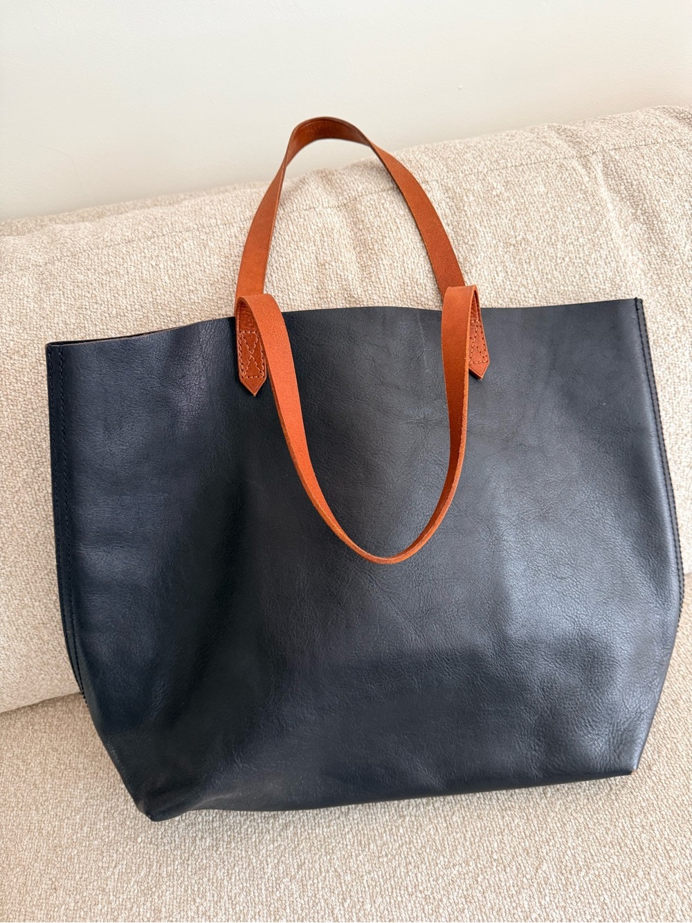 Madewell Black Leather Tote with Brown Leather Straps
